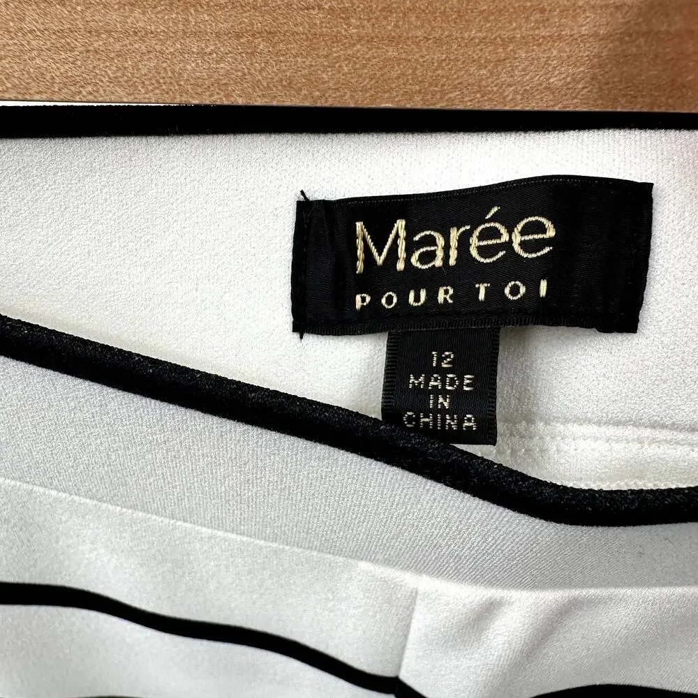 Maree Pour Toi pull on wide leg cropped pants black white stripe Size 12